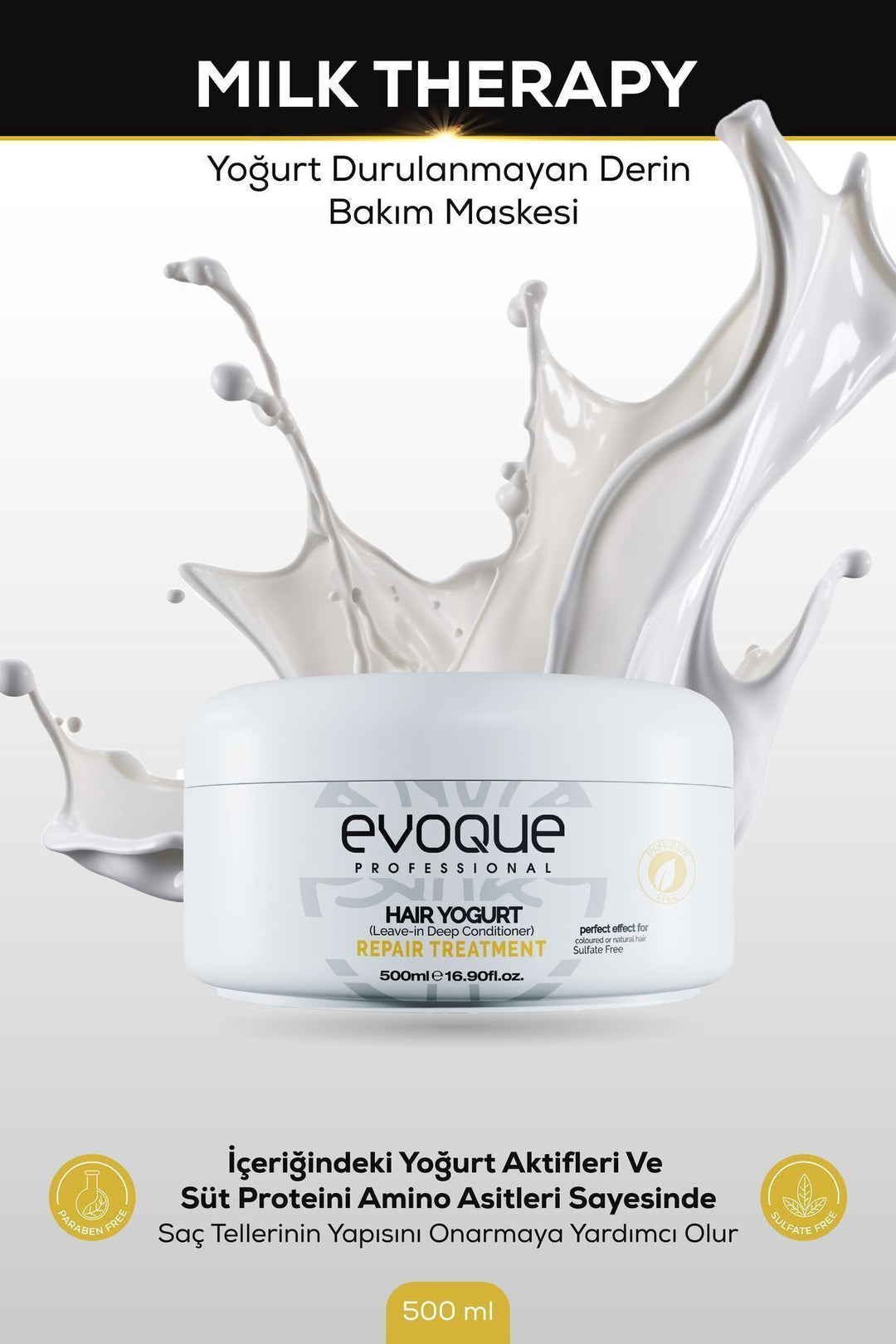 EVOQUE 美容クリーム Evoque Milk Therapy Yoğurt Durulanmayan Derin Bakım Maskesi 500ml