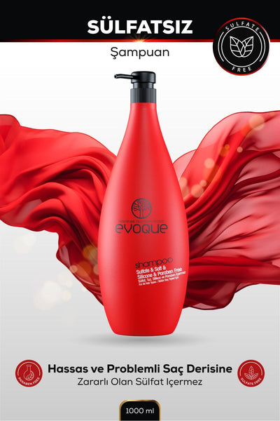 Evoque Sülfatsız Şampuan, Keratin Içeren Besleyici &onarıcı Etki, Sülfat Tuz Silikon Paraben Içermez,1000ml