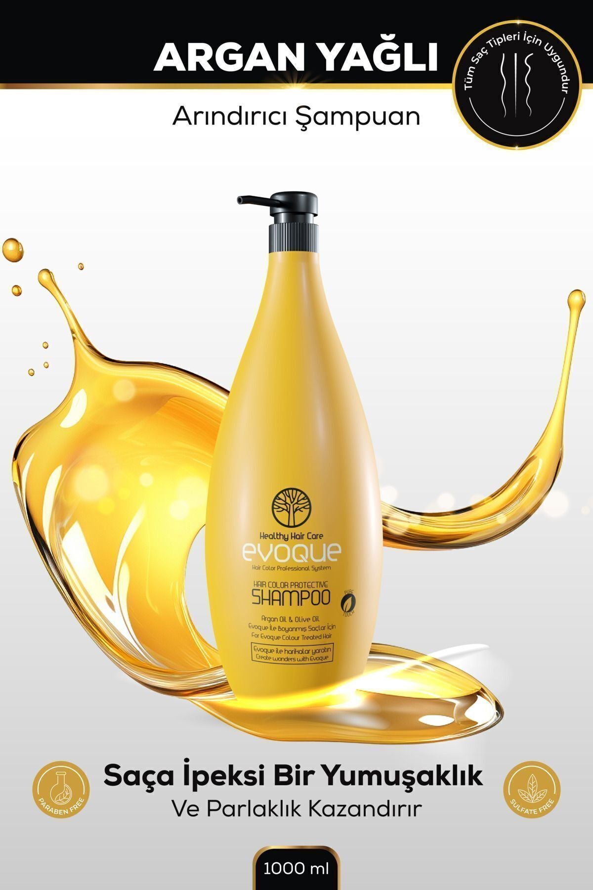 Evoque Saç Rengi Koruyucu Arındırıcı Şampuan, Argan Yağı Ve Zeytin Yağı Içerir, Parabensiz-sülfatsız,1000ml