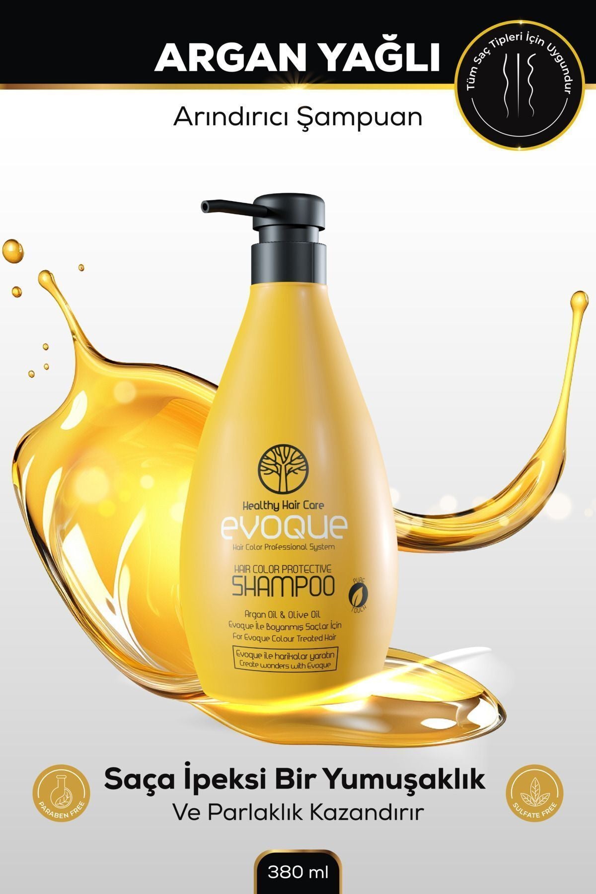 Evoque Saç Rengi Koruyucu Arındırıcı Şampuan, Argan Yağı Ve Zeytin Yağı Içerir, Parabensiz-sülfatsız,380 ml