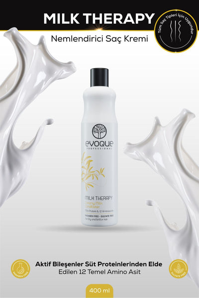 Evoque Milk Therapy Nemlendirici Saç Kremi, Onarıcı Etki, Aminoasit ve E Vitamini Takviyeli, 400ml