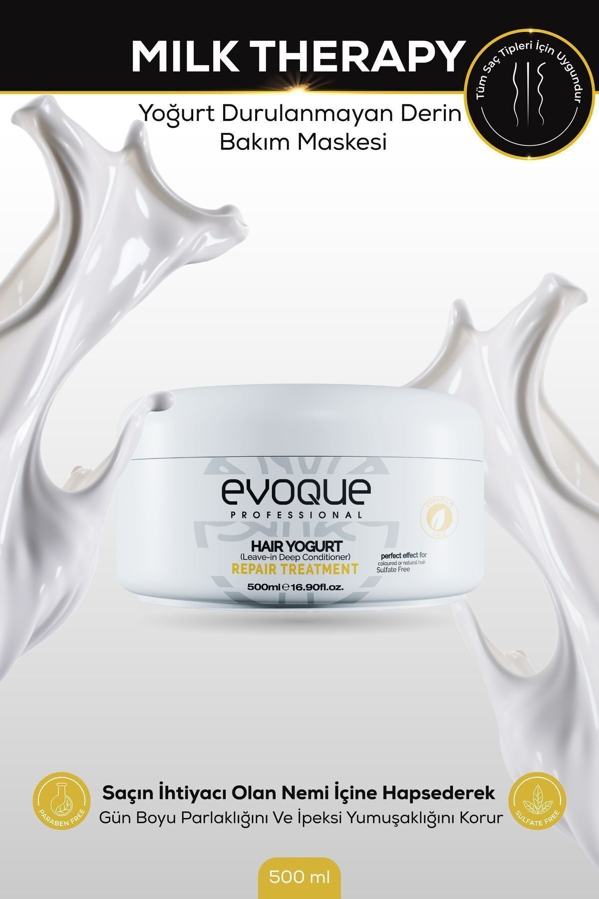 Evoque Milk Therapy Yoğurt Durulanmayan Derin Bakım Maskesi 500ml