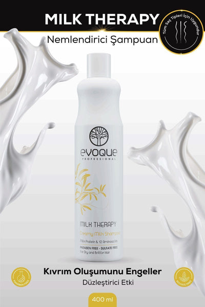 Evoque Milk Therapy Nemlendirici Şampuan, E-vitamini Süt Proteini Ve 12 Aminoasit Içerir, Doğal Bakım 400ml