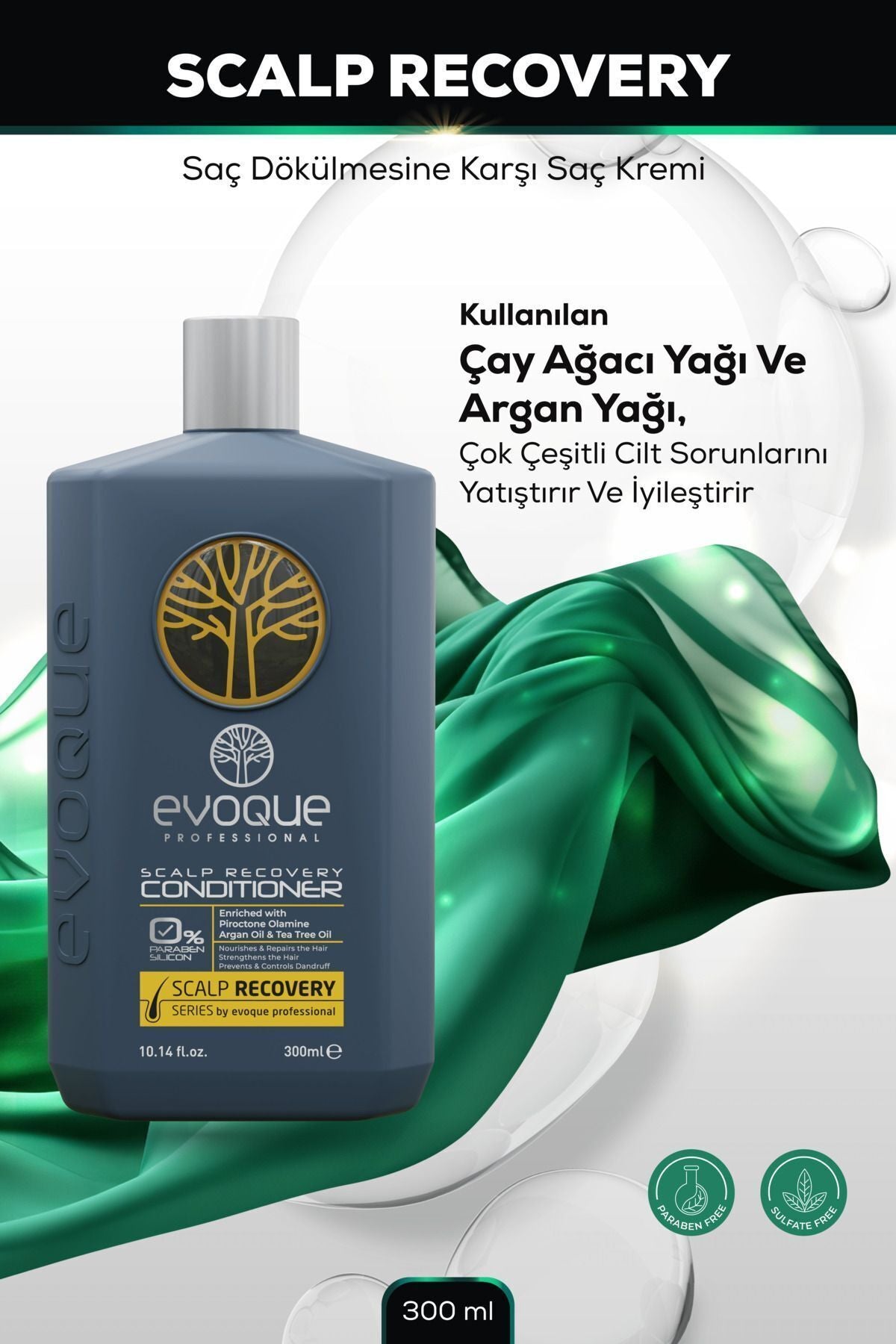 Evoque Scalp Recovery Saç Dökülmesine Karşı Saç Kremi, Argan Ve Çay Ağacı Yağ, Sülfatsız Parabensiz, 300ml