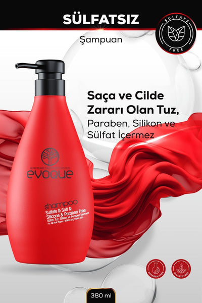 Evoque Sülfatsız Şampuan, Keratin Içeren Besleyici & Onarıcı Etki, Sülfat Tuz Silikon Paraben Içermez,380ml