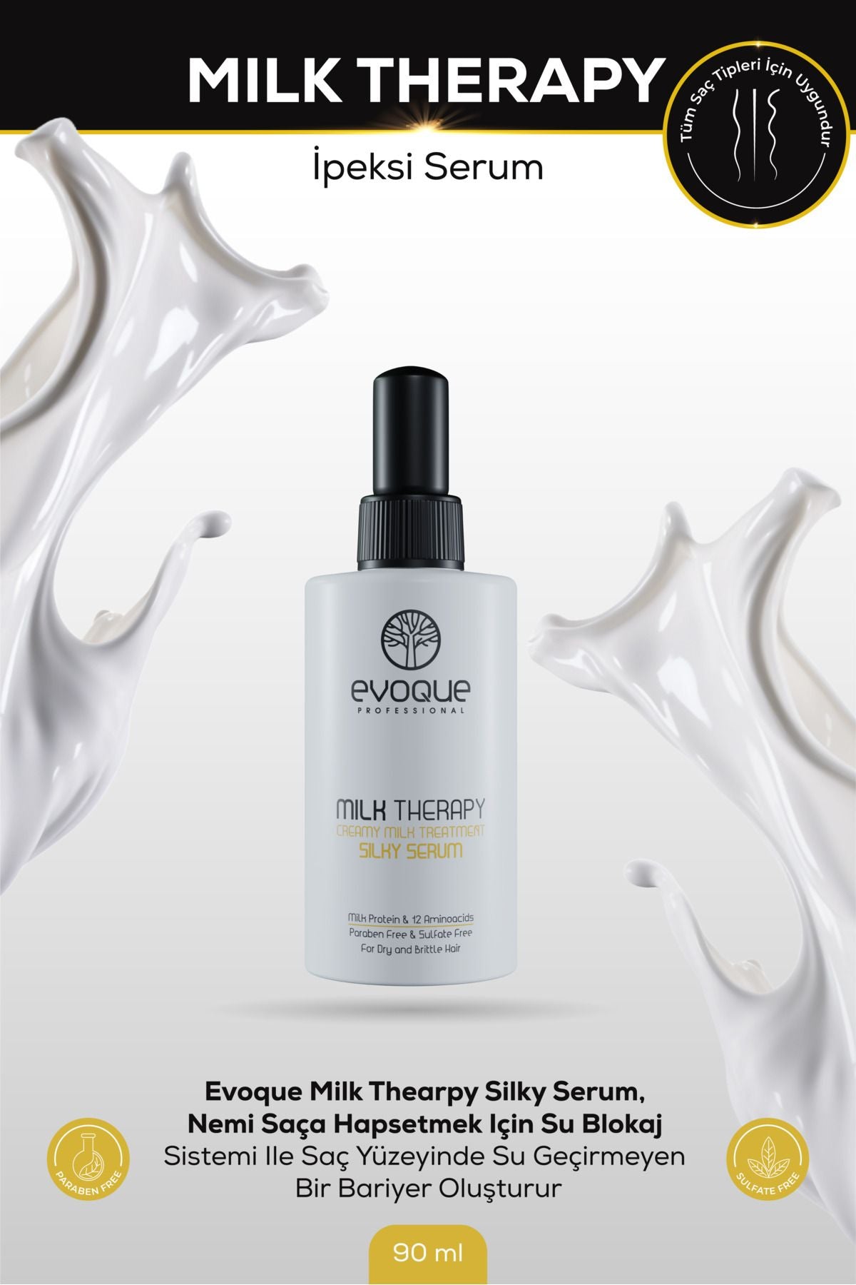 Evoque Milk Therapy Silky Saç Serumu, Ipeksi Saçlar Için 90 ml
